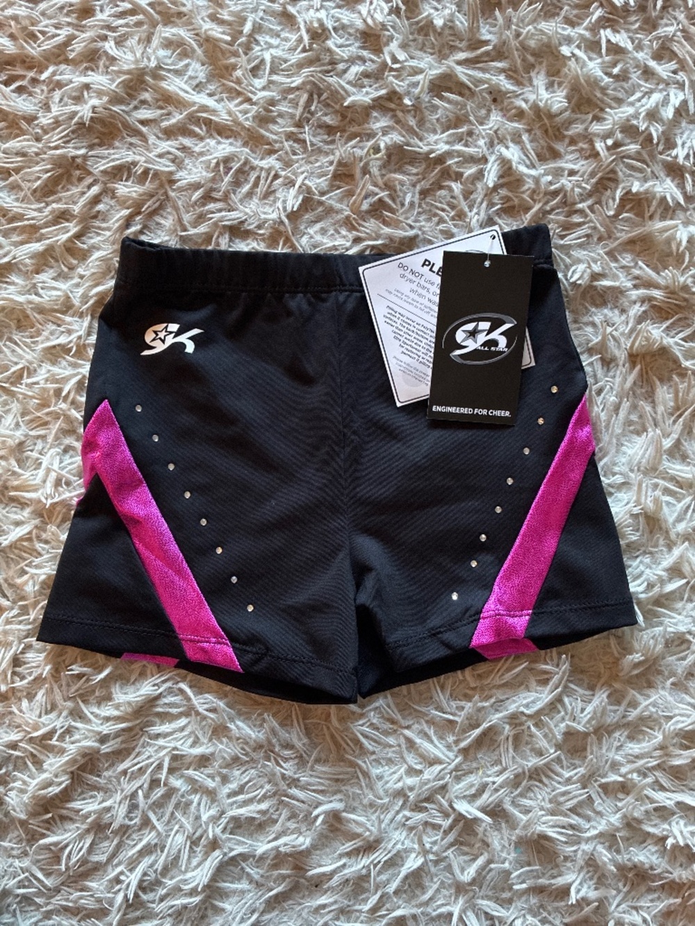 New Black Pink Rhinestone Gymnastics Cheer Shorts GK Size Child Large